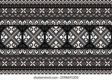 Cross stitch and ikat geometric seamless pattern ethnic oriental traditional background.carpet,wallpaper,clothing,wrapping,batik,fabric,vector illustration oriental geometric art pattern embroidery