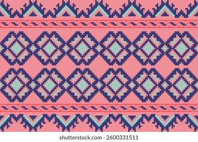 Cross stitch and ikat geometric seamless pattern ethnic oriental traditional background.carpet,wallpaper,clothing,wrapping,batik,fabric,vector illustration oriental geometric art pattern embroidery