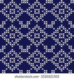  cross stitch Japanese embroidery Sashiko abstract seamless ornaments white line artwork indigo blue background vector design template hand drawn print needle work quilt fabric geometric pattern
