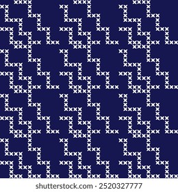  cross stitch Japanese embroidery Sashiko abstract seamless ornaments white line artwork indigo blue background vector design template hand drawn print needle work quilt fabric geometric pattern
