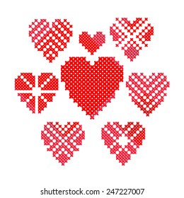 Cross Stitch Kit Red Hearts