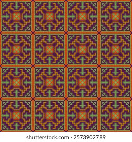 cross stitch needle work emdroidery pixel art abstract artwork seamless geometric pattern printed background fabric wallpaper hand drawn line tile clith paper element template


