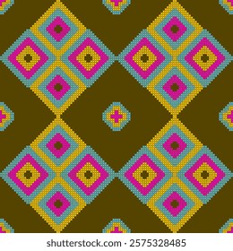 cross stitch needlework pixel art abstract artwork seamless geometric pattern printed background fabric wallpaper hand drawn cross line colorful template graphic design


