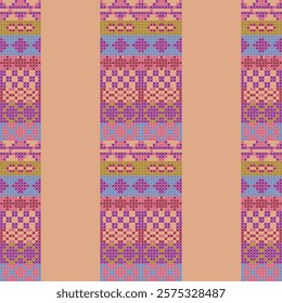 cross stitch needlework pixel art abstract artwork seamless geometric pattern printed background fabric wallpaper hand drawn cross line colorful template graphic design


