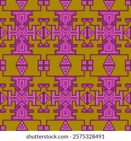 cross stitch needlework pixel art abstract artwork seamless geometric pattern printed background fabric wallpaper hand drawn cross line colorful template graphic design


