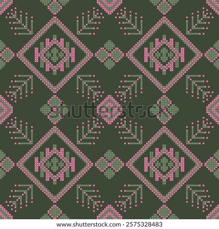 cross stitch needlework pixel art abstract artwork seamless geometric pattern printed background fabric wallpaper hand drawn cross line colorful template graphic design


