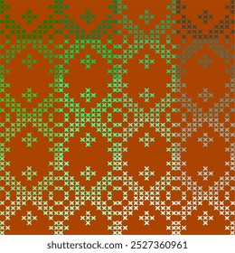 cross stitch ombre green ikat ethnic seamless pattern stitch craft fashion design abstract artwork wallpaper retro hand drawn geometric shape embroidery template decoration print graphic background
