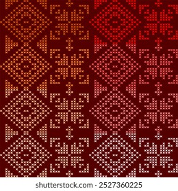 cross stitch ombre red ikat ethnic seamless pattern stitch craft fashion design abstract artwork wallpaper retro hand drawn geometric shape embroidery template decoration print graphic background
