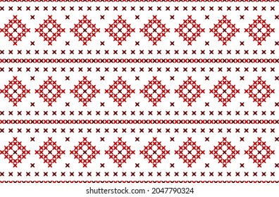 Cross stitch ornament with simple russian folk motifs. Seamless pattern. Print for fabric and textile.