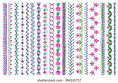 Cross Stitch Pattern For Clothing, Elements Of Folk Embroidery,  Vector Ornament. 