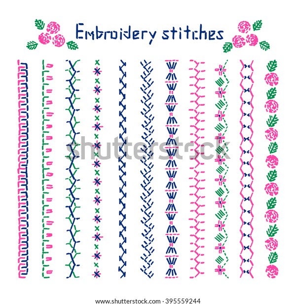 Cross stitch pattern\
for clothing, elements of folk embroidery, cross stitch vector\
ornament, set of art brushes with embroidery cross. Vector elements\
of folk embroidery