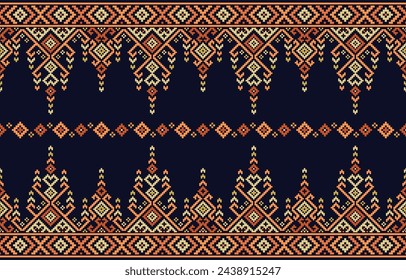 Cross stitch pattern colorful ethnic pattern on a dark blue background. Design for cross stitch,ethnic,fabric,pattern,embroidery,motif, cross,stitch,folk,retro,pixel,handcraft,abstract,batik,zigzag.