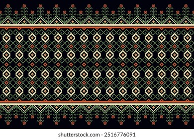 Cross stitch pattern concept. Cross stitch pattern showcasing traditional ethnic geometric pattern, Design for textile, background,carpet,wallpaper,clothing,wrapping,Batik,fabric,Vector illustration.