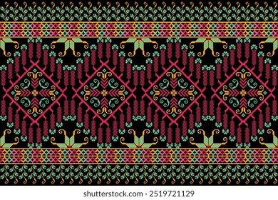 Cross stitch pattern concept. Cross stitch pattern showcasing traditional ethnic geometric pattern, Design for textile, background,carpet,wallpaper,clothing,wrapping,Batik,fabric,Vector illustration.