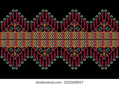 Cross stitch pattern concept. Cross stitch pattern showcasing traditional ethnic geometric pattern, Design for textile, background,carpet,wallpaper,clothing,wrapping,Batik,fabric,Vector illustration.