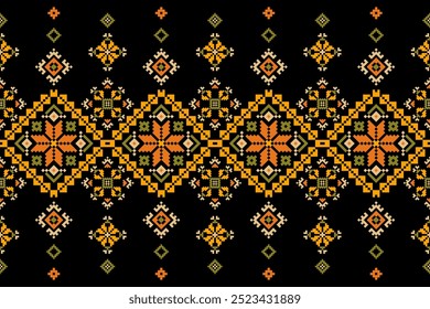 Cross stitch pattern concept. Cross stitch pattern showcasing traditional ethnic geometric pattern, Design for textile, background,carpet,wallpaper,clothing,wrapping,Batik,fabric,Vector illustration.