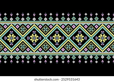 Cross stitch pattern concept. Cross stitch pattern showcasing traditional ethnic geometric pattern, Design for textile, background,carpet,wallpaper,clothing,wrapping,Batik,fabric,Vector illustration.