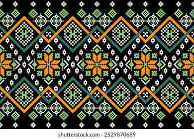 Cross stitch pattern concept. Cross stitch pattern showcasing traditional ethnic geometric pattern, Design for textile, background,carpet,wallpaper,clothing,wrapping,Batik,fabric,Vector illustration.