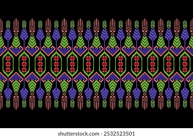 Cross stitch pattern concept. Cross stitch pattern showcasing traditional ethnic geometric pattern, Design for textile, background,carpet,wallpaper,clothing,wrapping,Batik,fabric,Vector illustration.