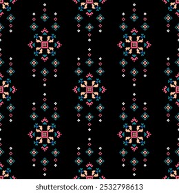 Conceito de padrão de ponto cruzado. Padrão de ponto cruz mostrando padrão geométrico étnico tradicional, Design para têxtil, fundo, tapete, papel de parede, roupas, envoltório, Batik, tecido, ilustração Vetor.