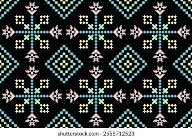 Cross stitch pattern concept. Cross stitch pattern showcasing traditional ethnic geometric pattern, Design for textile, background,carpet,wallpaper,clothing,wrapping,Batik,fabric,Vector illustration.