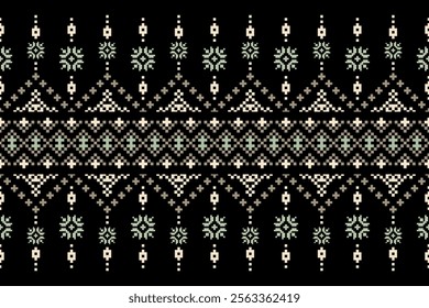 Cross stitch pattern concept. Cross stitch pattern showcasing traditional ethnic geometric pattern, Design for textile, background,carpet,wallpaper,clothing,wrapping,Batik,fabric,Vector illustration.