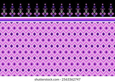 Cross stitch pattern concept. Cross stitch pattern showcasing traditional ethnic geometric pattern, Design for textile, background,carpet,wallpaper,clothing,wrapping,Batik,fabric,Vector illustration.