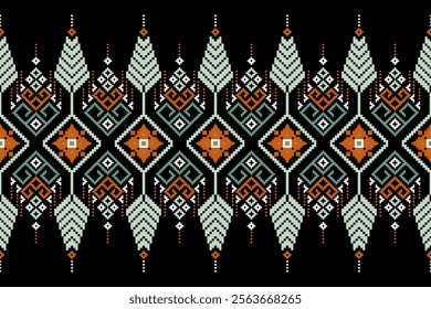 Cross stitch pattern concept. Cross stitch pattern showcasing traditional ethnic geometric pattern, Design for textile, background,carpet,wallpaper,clothing,wrapping,Batik,fabric,Vector illustration.