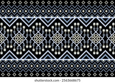 Cross stitch pattern concept. Cross stitch pattern showcasing traditional ethnic geometric pattern, Design for textile, background,carpet,wallpaper,clothing,wrapping,Batik,fabric,Vector illustration.