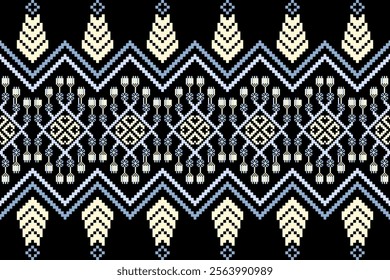 Cross stitch pattern concept. Cross stitch pattern showcasing traditional ethnic geometric pattern, Design for textile, background,carpet,wallpaper,clothing,wrapping,Batik,fabric,Vector illustration.