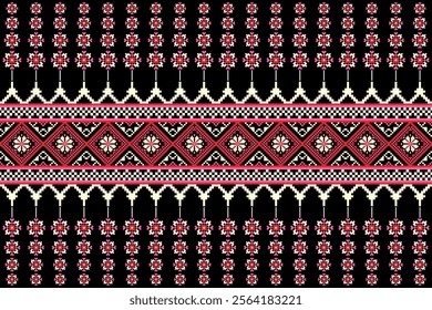 Cross stitch pattern concept. Cross stitch pattern showcasing traditional ethnic geometric pattern, Design for textile, background,carpet,wallpaper,clothing,wrapping,Batik,fabric,Vector illustration.