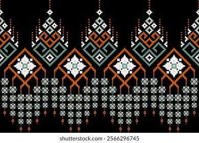 Cross stitch pattern concept. Cross stitch pattern showcasing traditional ethnic geometric pattern, Design for textile, background,carpet,wallpaper,clothing,wrapping,Batik,fabric,Vector illustration.