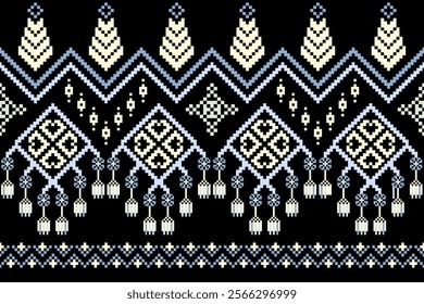 Cross stitch pattern concept. Cross stitch pattern showcasing traditional ethnic geometric pattern, Design for textile, background,carpet,wallpaper,clothing,wrapping,Batik,fabric,Vector illustration.