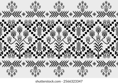 Cross stitch pattern concept. Cross stitch pattern showcasing traditional ethnic geometric pattern, Design for textile, background,carpet,wallpaper,clothing,wrapping,Batik,fabric,Vector illustration.