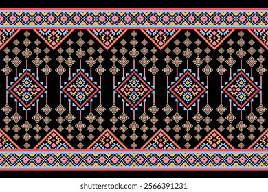 Cross stitch pattern concept. Cross stitch pattern showcasing traditional ethnic geometric pattern, Design for textile, background,carpet,wallpaper,clothing,wrapping,Batik,fabric,Vector illustration.