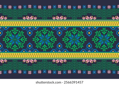 Cross stitch pattern concept. Cross stitch pattern showcasing traditional ethnic geometric pattern, Design for textile, background,carpet,wallpaper,clothing,wrapping,Batik,fabric,Vector illustration.