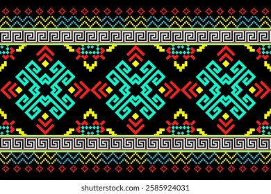 Cross stitch pattern concept. Cross stitch pattern showcasing traditional ethnic geometric pattern, Design for textile, background,carpet,wallpaper,clothing,wrapping,Batik,fabric,Vector illustration.