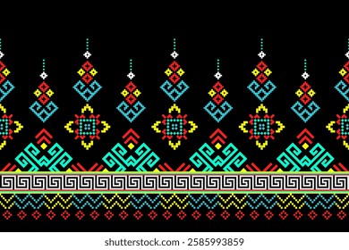 Cross stitch pattern concept. Cross stitch pattern showcasing traditional ethnic geometric pattern, Design for textile, background,carpet,wallpaper,clothing,wrapping,Batik,fabric,Vector illustration.
