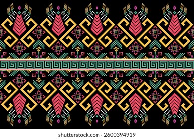 Cross stitch pattern concept. Cross stitch pattern showcasing traditional ethnic geometric pattern, Design for textile, background,carpet,wallpaper,clothing,wrapping,Batik,fabric,Vector illustration.