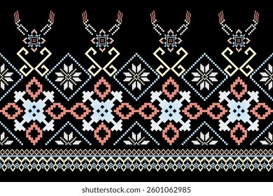Cross stitch pattern concept. Cross stitch pattern showcasing traditional ethnic geometric pattern, Design for textile, background,carpet,wallpaper,clothing,wrapping,Batik,fabric,Vector illustration.