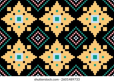 Cross stitch pattern concept. Cross stitch pattern showcasing traditional ethnic geometric pattern, Design for textile, background,carpet,wallpaper,clothing,wrapping,Batik,fabric,Vector illustration.