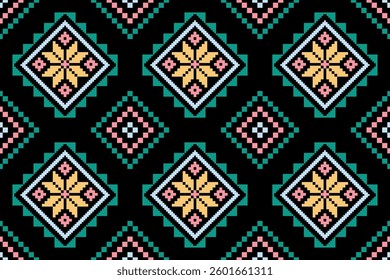 Cross stitch pattern concept. Cross stitch pattern showcasing traditional ethnic geometric pattern, Design for textile, background,carpet,wallpaper,clothing,wrapping,Batik,fabric,Vector illustration.