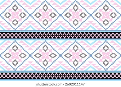 Cross stitch pattern concept. Cross stitch pattern showcasing traditional ethnic geometric pattern, Design for textile, background,carpet,wallpaper,clothing,wrapping,Batik,fabric,Vector illustration.