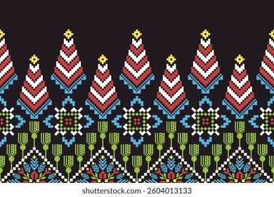 Cross stitch pattern concept. Cross stitch pattern showcasing traditional ethnic geometric pattern, Design for textile, background,carpet,wallpaper,clothing,wrapping,Batik,fabric,Vector illustration.