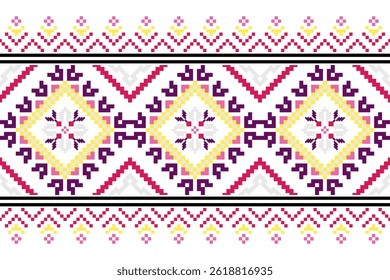 Cross stitch pattern concept. Cross stitch pattern showcasing traditional ethnic geometric pattern, Design for textile, background,carpet,wallpaper,clothing,wrapping,Batik,fabric,Vector illustration.