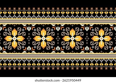 Conceito de padrão de ponto cruzado. Padrão de ponto cruz mostrando padrão geométrico étnico tradicional, Design para têxtil, fundo, tapete, papel de parede, roupas, envoltório, Batik, tecido, ilustração Vetor.