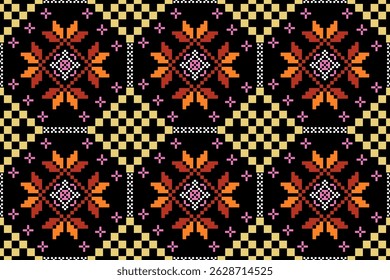 Cross stitch pattern concept. Cross stitch pattern showcasing traditional ethnic geometric pattern, Design for textile, background,carpet,wallpaper,clothing,wrapping,Batik,fabric,Vector illustration.