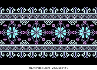 Cross stitch pattern concept. Cross stitch pattern showcasing traditional ethnic geometric pattern, Design for textile, background,carpet,wallpaper,clothing,wrapping,Batik,fabric,Vector illustration.