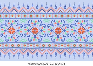 Conceito de padrão de ponto cruzado. Padrão de ponto cruz mostrando padrão geométrico étnico tradicional, Design para têxtil, fundo, tapete, papel de parede, roupas, envoltório, Batik, tecido, ilustração Vetor.