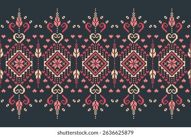 Conceito de padrão de ponto cruzado. Padrão de ponto cruz mostrando padrão geométrico étnico tradicional, Design para têxtil, fundo, tapete, papel de parede, roupas, envoltório, Batik, tecido, ilustração Vetor.